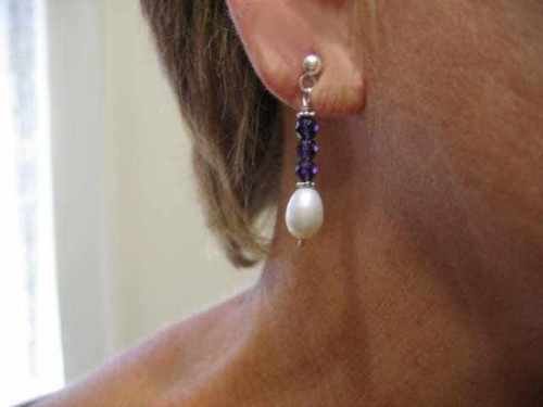 Amethyst Earring White Pearl