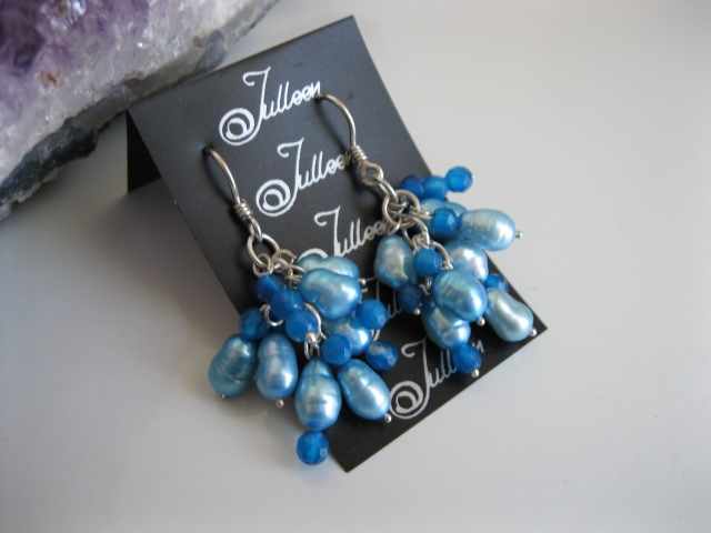 Cuban Blue Pearl Cluster Earrings E076-04
