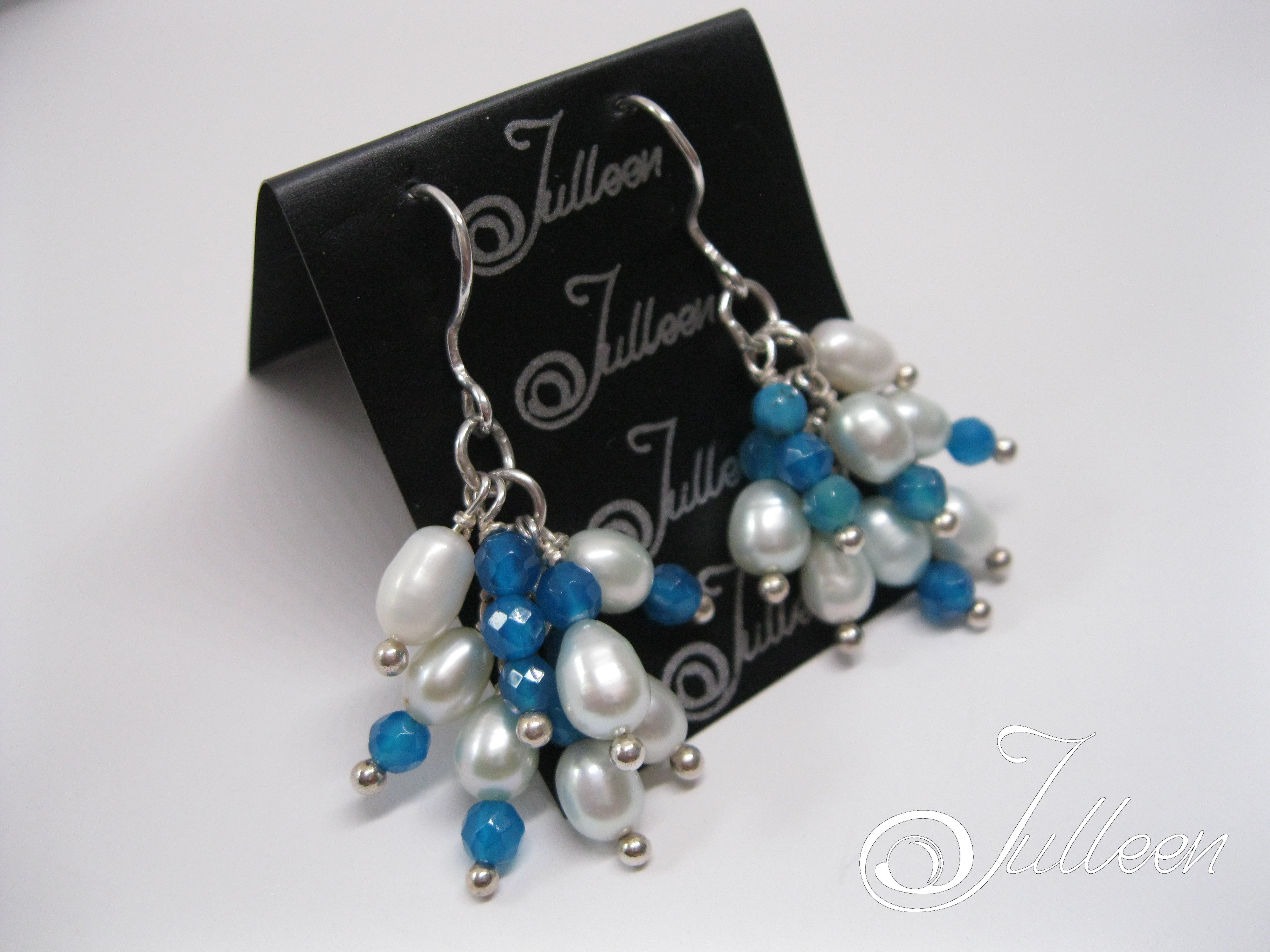 Chloe Cluster Blue Agate Pearl ERs 005