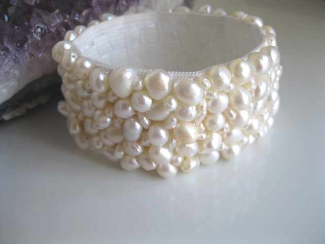 White Pearl Cuff Stretch Band Bracelet