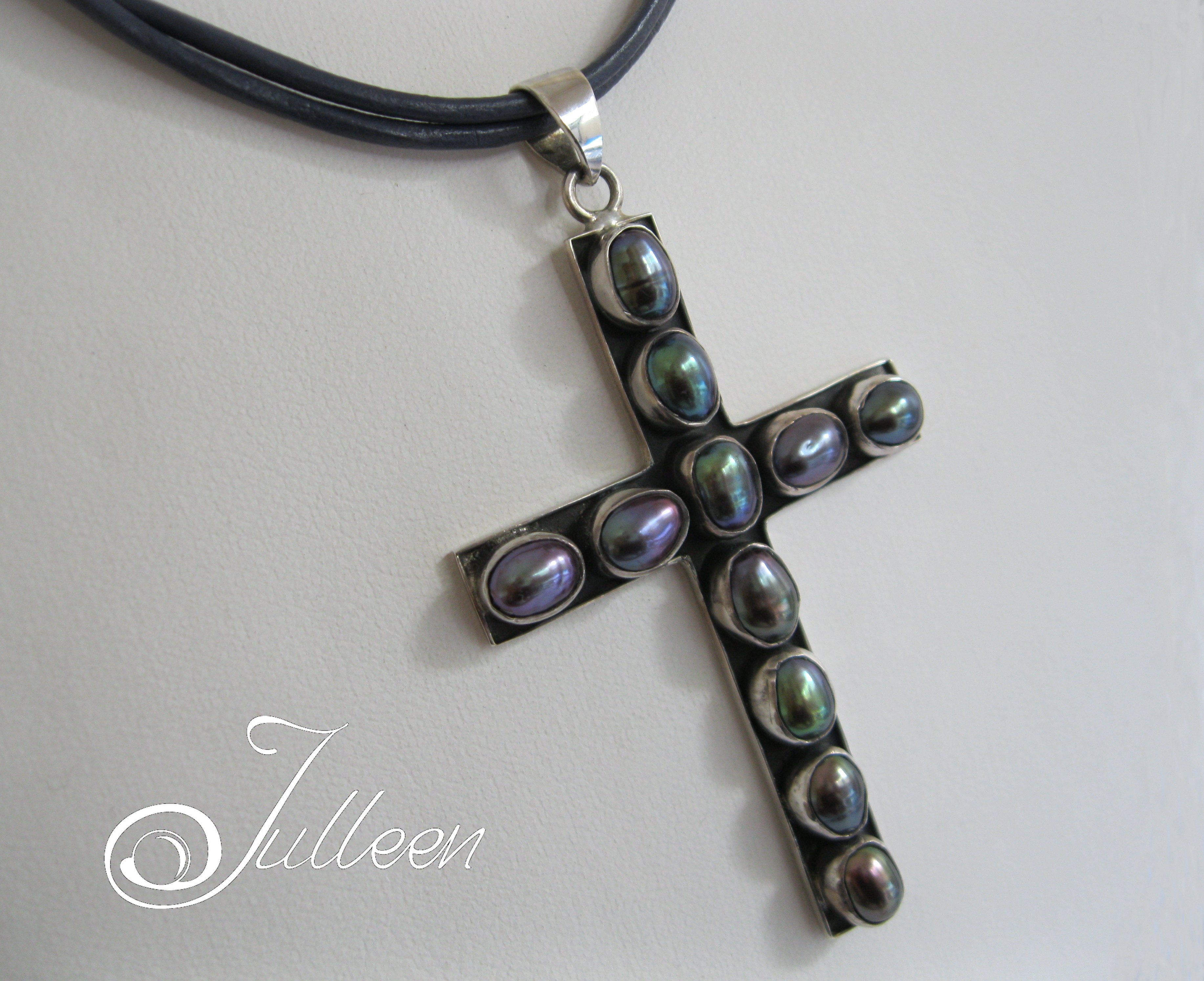 black pearl cross on leather 002