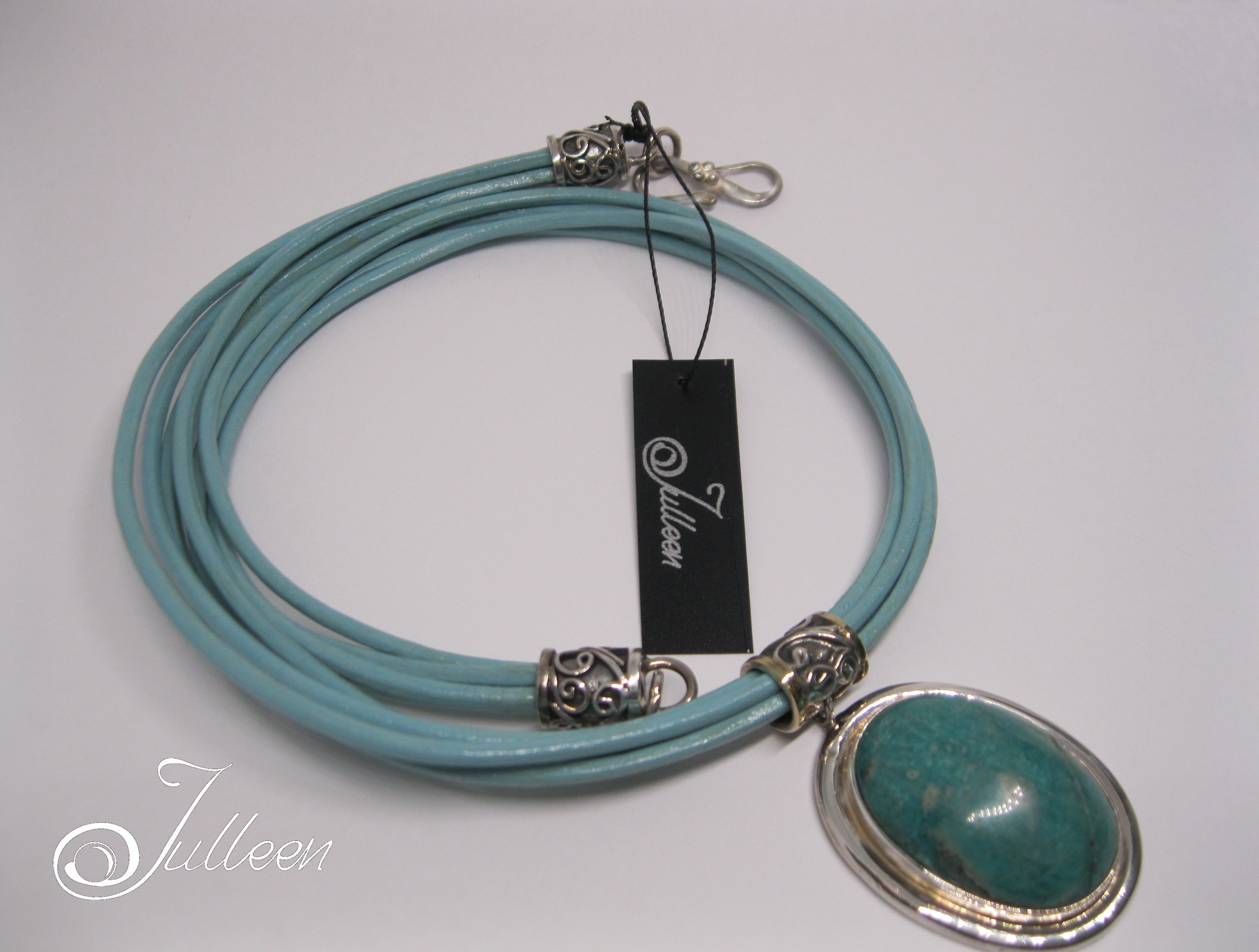 Amazonite-Pendant-Turquoise-Leather-Necklace-925