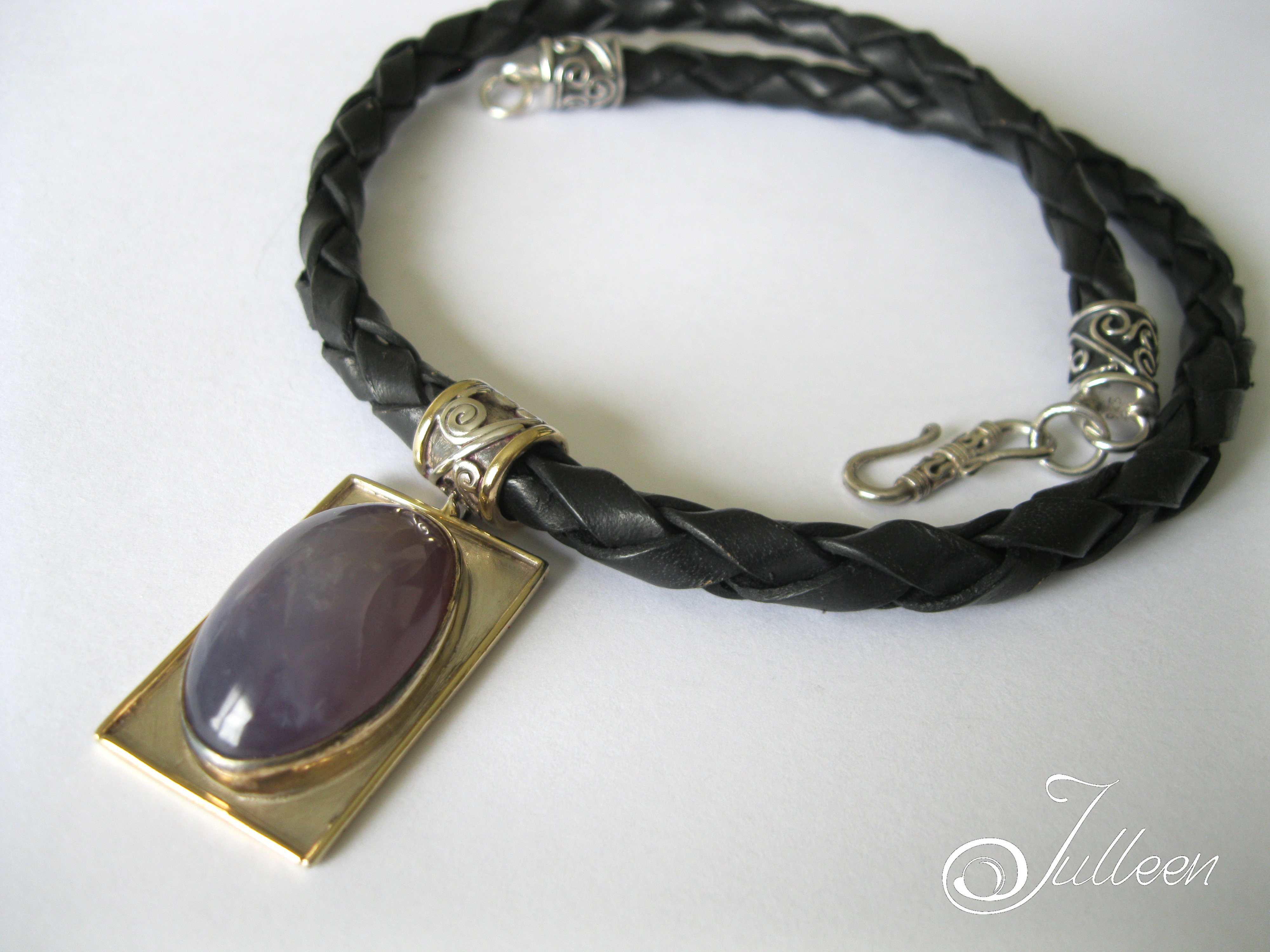 Purple-Water-Agate-Pendant-Leather-Necklace